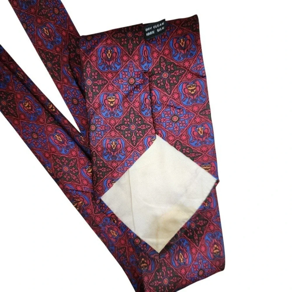 MCM‎ VINTAGE Silk Geometric Baroque floral bird print Tie